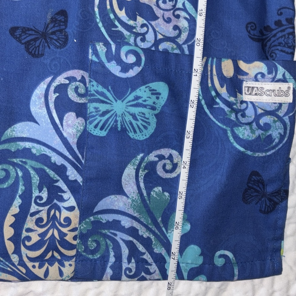 Scrub Tops Print Paisley Whimsy Floral Pattern Teal Royal Blue Brown Size Medium - Picture 13 of 14
